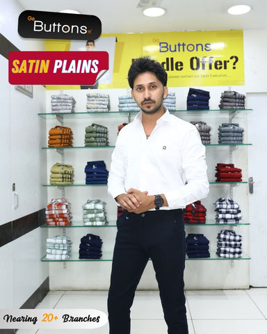 GoButtonskart Satin Plains White Casual Shirt For Men