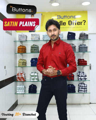 GoButtonskart Satin Plains Red Casual Shirt For Men