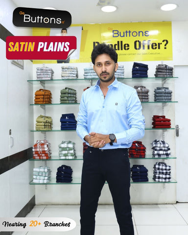 GoButtonskart Satin Plains Sky Blue Casual Shirt For Men