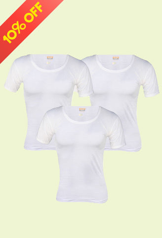 Poomex Men's White Cotton Sleeved Vest (3s Pack)