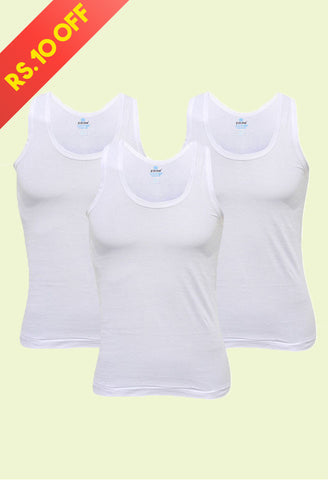 Viking Cotton Men's White Sleeveless Vest (3s Pack)