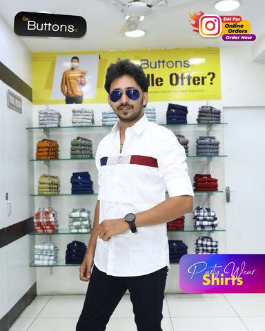 GoButtonskart Men's White Clubwear Casual Shirt