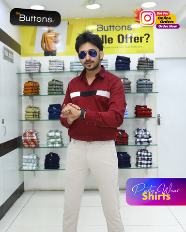 GoButtonskart Men's Red Clubwear Casual Shirt
