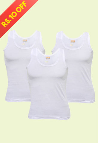 Poomex Cotton Men's White Sleeveless Vest (3s Pack)